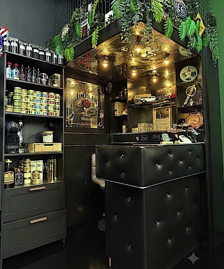 Vintage styling station and product shelves